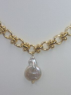 Baroque Pearl Necklace 18K Gold Plated Chain High Luster 16” + 2"  Extender